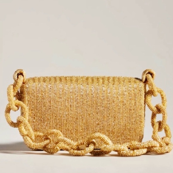 NEW Anthropologie The Fiona Gold beaded bag - Picture 2 of 8